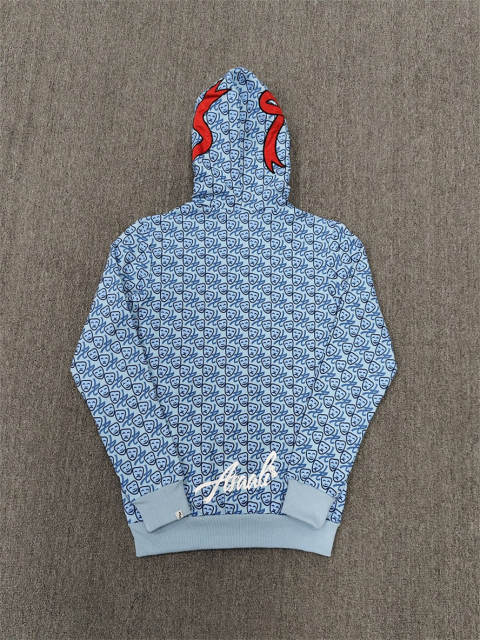 High Quality ASAALI Light Blue Mask Monogram Zip Hoodie