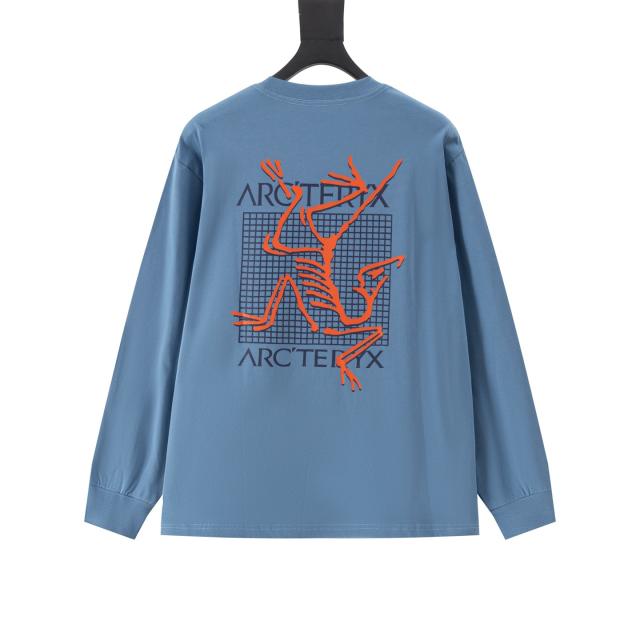ARC Men Oversized Dinosaur Skeleton Back Print Blue Long Sleeve T Shirt