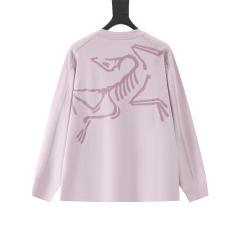 ARC Men Oversized Dinosaur Skeleton Back Print Light Purple Long Sleeve T Shirt
