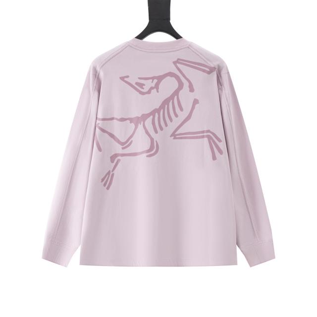 ARC Men Oversized Dinosaur Skeleton Back Print Light Purple Long Sleeve T Shirt