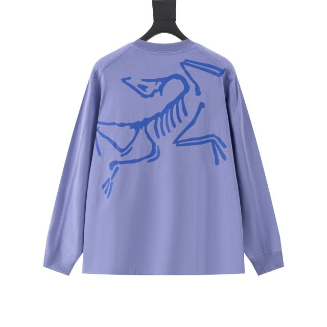 ARC Men Oversized Dinosaur Skeleton Back Print Purple Long Sleeve T Shirt
