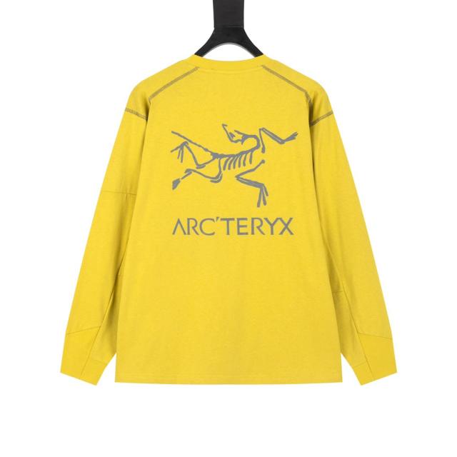 ARC Men Oversized Dinosaur Skeleton Back Print Yellow Long Sleeve T Shirt