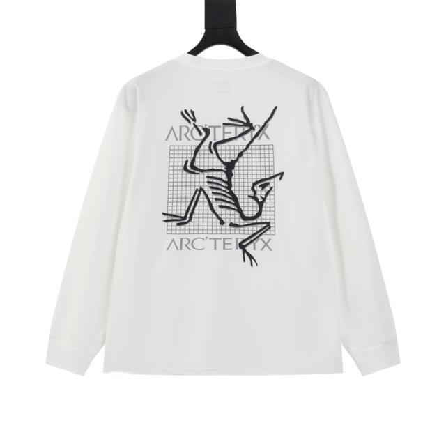 ARC Men Oversized Dinosaur Skeleton Back Print White Long Sleeve T Shirt