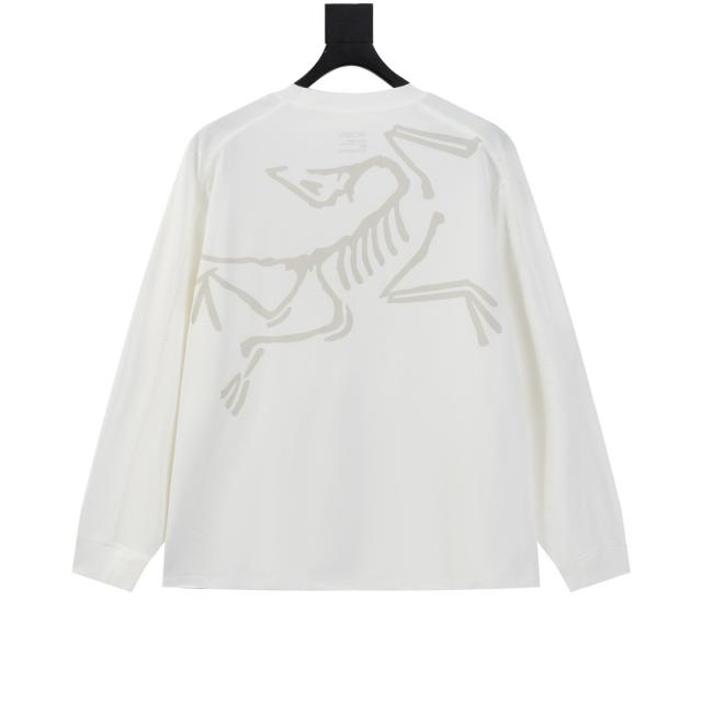 ARC Men Oversized Dinosaur Skeleton Back Print White Long Sleeve T Shirt