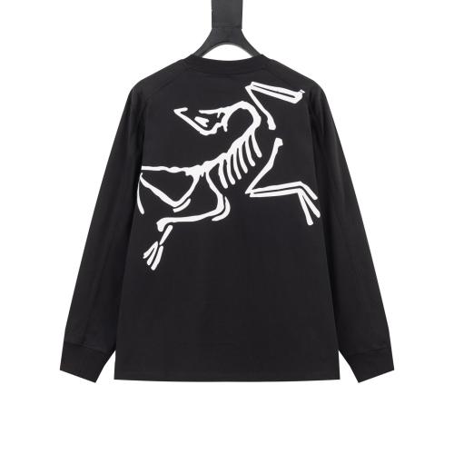 ARC Men Oversized Dinosaur Skeleton Back Print Black Long Sleeve T Shirt