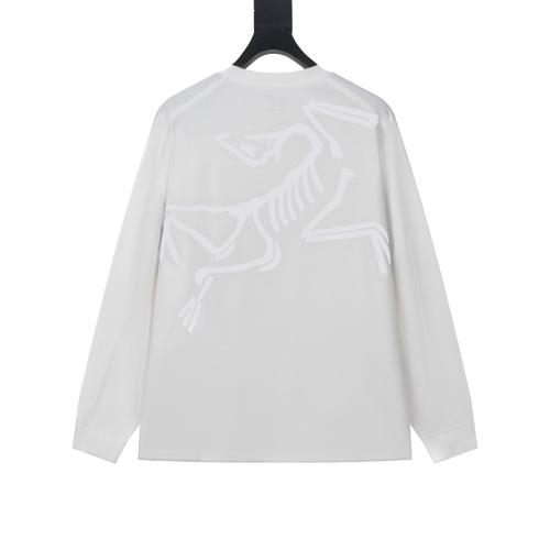 ARC Men Oversized Dinosaur Skeleton Back Print White Long Sleeve T Shirt