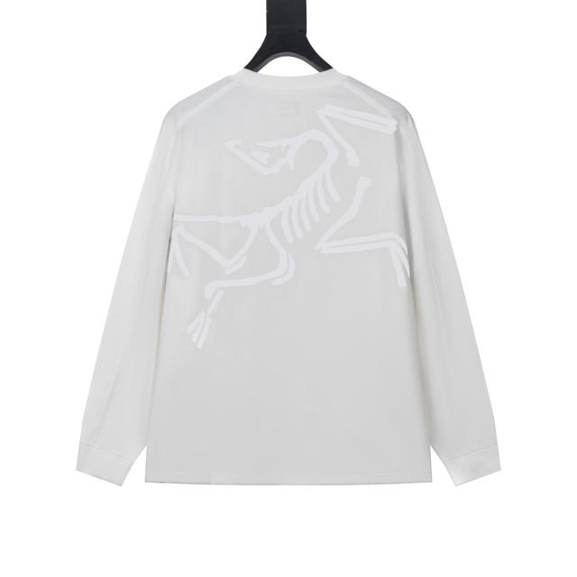 ARC Men Oversized Dinosaur Skeleton Back Print White Long Sleeve T Shirt