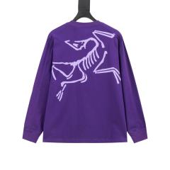 ARC Men Oversized Dinosaur Skeleton Back Print Purple Long Sleeve T Shirt