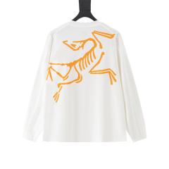 ARC Men Oversized Dinosaur Skeleton Back Print White Long Sleeve T Shirt