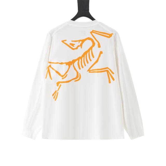 ARC Men Oversized Dinosaur Skeleton Back Print White Long Sleeve T Shirt