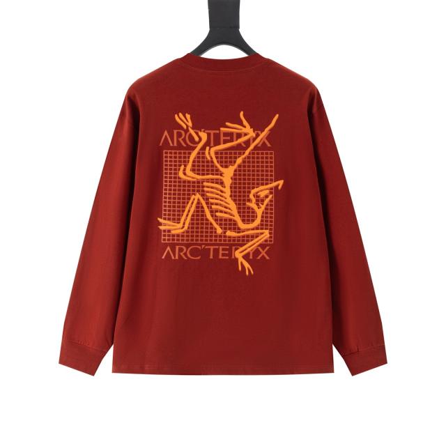ARC Men Oversized Dinosaur Skeleton Back Print Red Long Sleeve T Shirt
