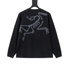 ARC Men Oversized Dinosaur Skeleton Back Print Black Long Sleeve T Shirt