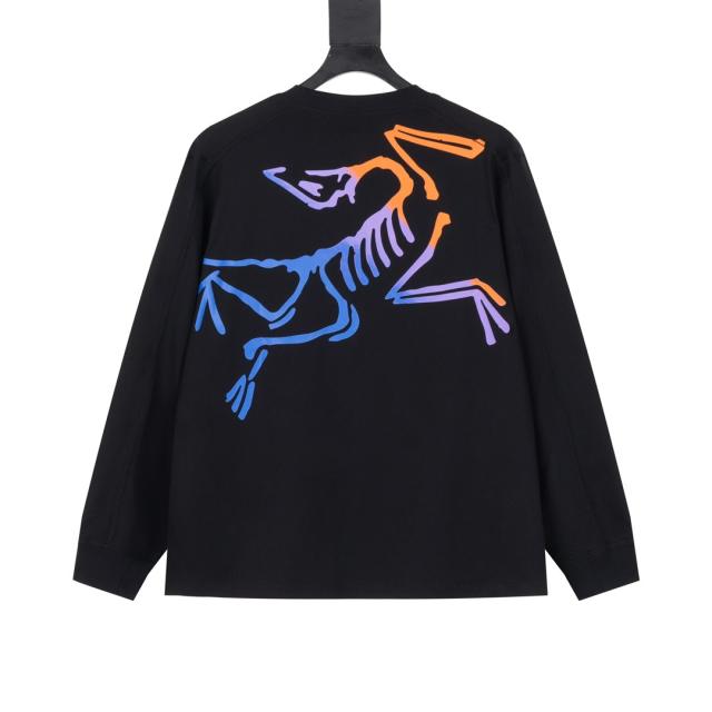 ARC Men Oversized Dinosaur Skeleton Back Print Black Long Sleeve T Shirt