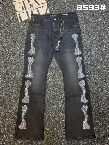 Side Rhinestone Abstract Shape Black Flare Jeans Men Streetwear Denim Pants