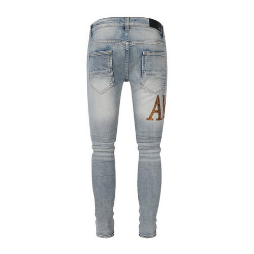 1:1 Quality Amir* Light Wash Leopard Letter Embroidery & Leopard Knee Patch Ripped Skinny Jeans