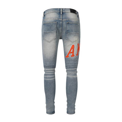 1:1 Quality Amir* Wash Orange Letter Embroidery Ripped Skinny Jeans