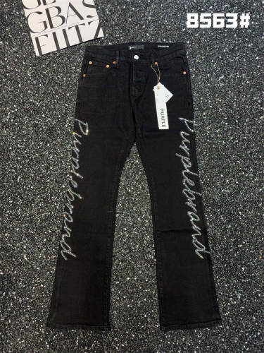 Mens Black Rhinestone Logo Flared Jeans Stretch Stacked Bootcut Denim Pants
