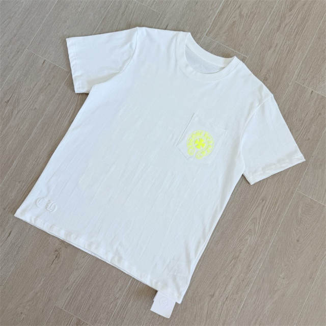 1:1 Top Quality CH Neon Green Gothic Text Print White T Shirt