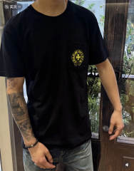 1:1 Top Quality CH Neon Green Gothic Text Print Black T Shirt