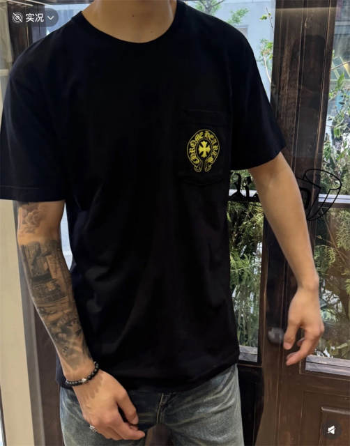 1:1 Top Quality CH Neon Green Gothic Text Print Black T Shirt