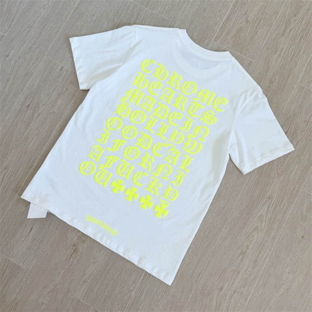 1:1 Top Quality CH Neon Green Gothic Text Print White T Shirt