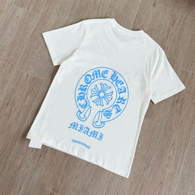 1:1 Top Quality CH Miami Limited Light Blue T Shirt Horseshoe Floral Back