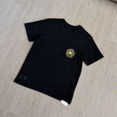 1:1 Top Quality CH Neon Green Gothic Text Print Black T Shirt