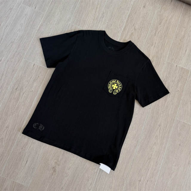 1:1 Top Quality CH Neon Green Gothic Text Print Black T Shirt