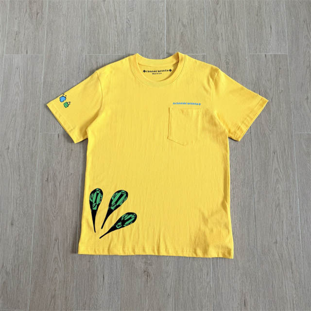 1:1 Top Quality CH Matty Boy Nervous Mind Set Yellow Graphic Pocket T-Shirt Men Streetwear Tee