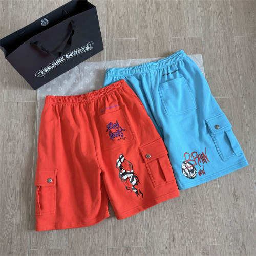 1:1 Top Quality CH Brain Graphic Sky Blue Cargo Sweat Shorts Elastic Waist