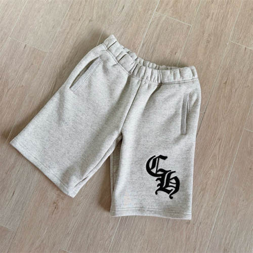 1:1 Top Quality CH Gothic CH Logo Heather Gray Sweat Shorts Elastic Drawstring Waist