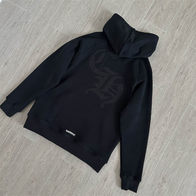 1:1 Top Quality CH Big Back Embossed CH Gothic Logo Black Pullover Hoodie