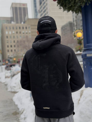 1:1 Top Quality CH Big Back Embossed CH Gothic Logo Black Pullover Hoodie