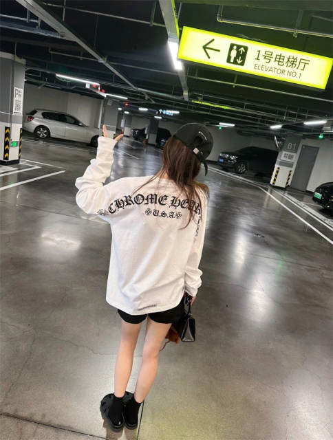 1:1 Quality CH USA Gothic Back Print White Long Sleeve T-Shirt
