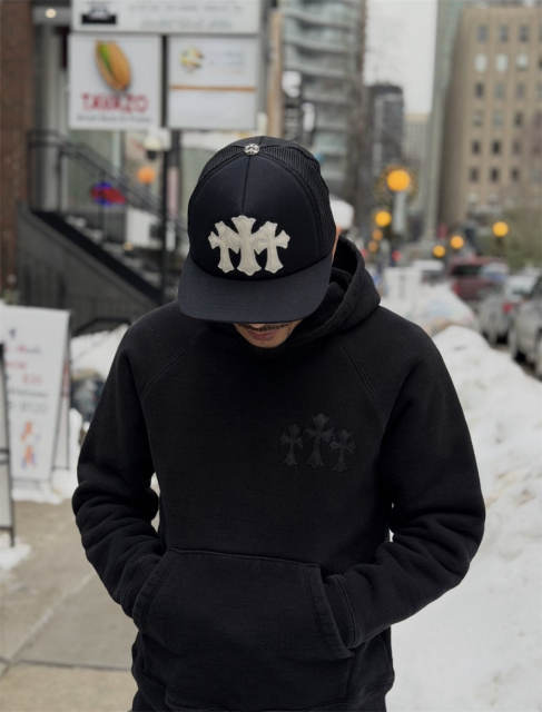 1:1 Top Quality CH Big Back Embossed CH Gothic Logo Black Pullover Hoodie