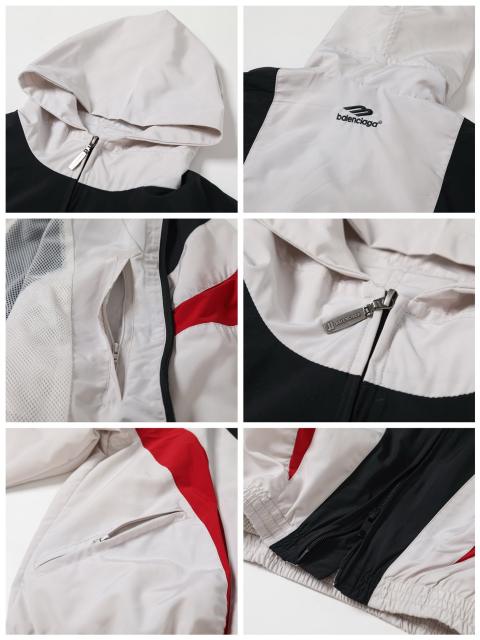 BLCG Hooded Zip Up Windbreaker Jacket, Curved Red White Black Tracksuit Jacket & Pants
