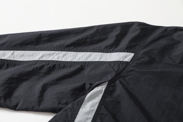 BLCG Stand Collar Zip Up Windbreaker Jacket, Black Side Dual Grey Stripe Lightweight