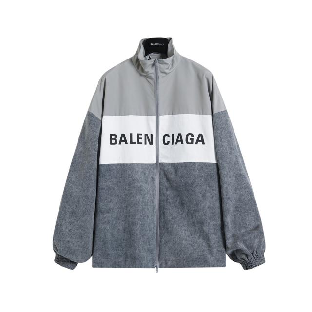 BLCG Stand Collar Zip Up Windbreaker Jacket, 3-Tone Color Block Graphic Jacket