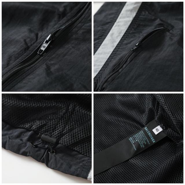 BLCG Stand Collar Zip Up Windbreaker Jacket, Black Side Dual Grey Stripe Lightweight