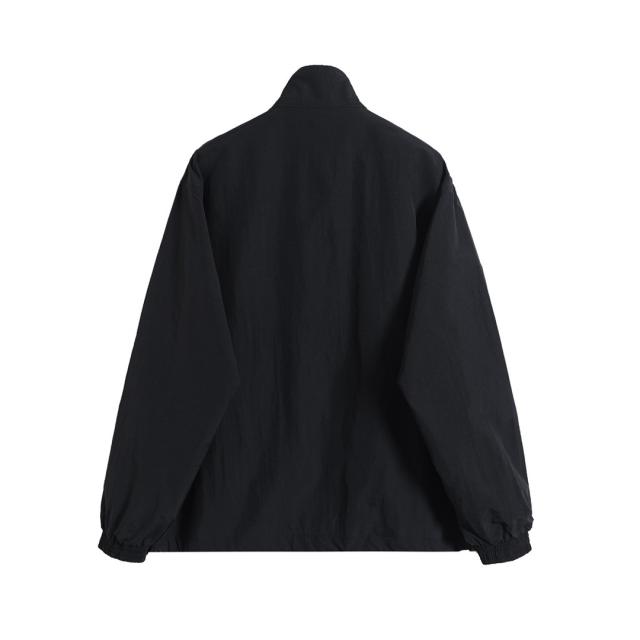 BLCG Stand Collar Zip Up Windbreaker Jacket, Black Side Dual Grey Stripe Lightweight