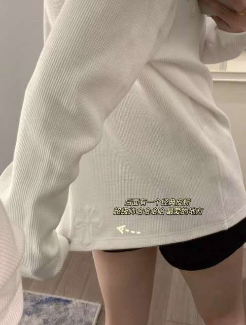 1:1 Top Quality CH Cross Patch Waffle Knit Henley Shirt, White