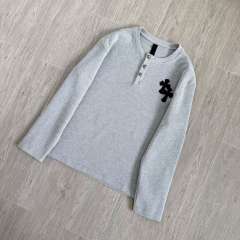 1:1 Top Quality CH Cross Patch Waffle Knit Henley Shirt, Gray