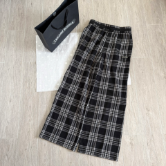 1:1 quality CH Loose Fit Black White Tartan Wide Leg Pants