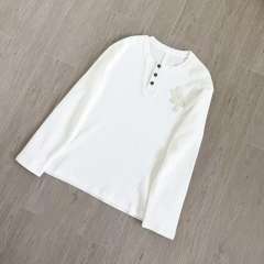 1:1 Top Quality CH Cross Patch Waffle Knit Henley Shirt, White