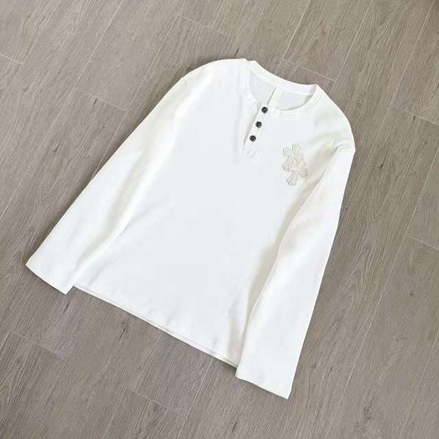 1:1 Top Quality CH Cross Patch Waffle Knit Henley Shirt, White