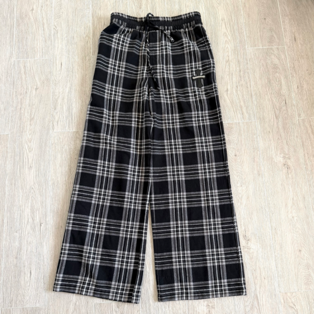 1:1 quality CH Loose Fit Black White Tartan Wide Leg Pants