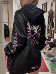 1:1 Top Quality CH Deadly Doll Black Hoodie, Back Pink Floral Girl Graphic Hoodie