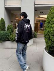 1:1 Top Quality CH Deadly Doll Black Hoodie, Back Pink Floral Girl Graphic Hoodie