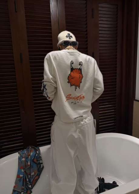 1:1 Top Quality CH Sinister Graphic Long Sleeve Shirt, White Waffle Knit