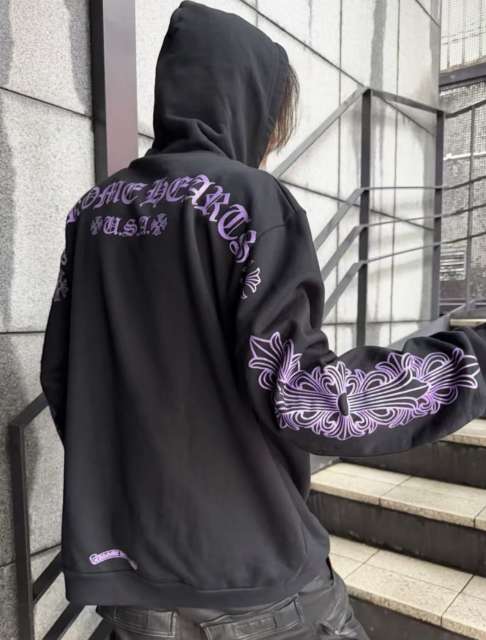 1:1 Top Quality CHPurple Glitter Floral Sleeve Hoodie